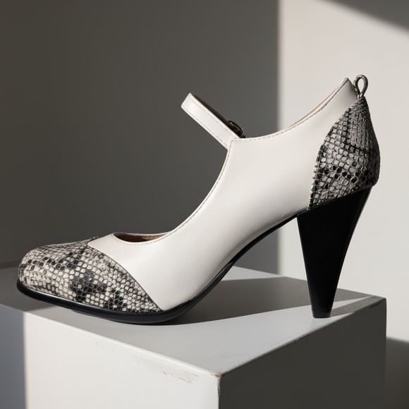NWT Mekereke White and Snake Print Leather Mary Jane Heels Size 8.5 (EU 39) - Picture 6 of 9